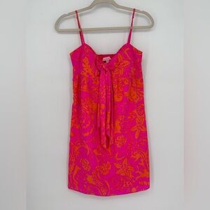 Lilly Pulitzer Charlotte Empire Waist Dress in Vibrant Pink and Orange color